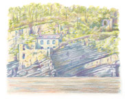 The Inn and Cliff Cottage above the pebble beach